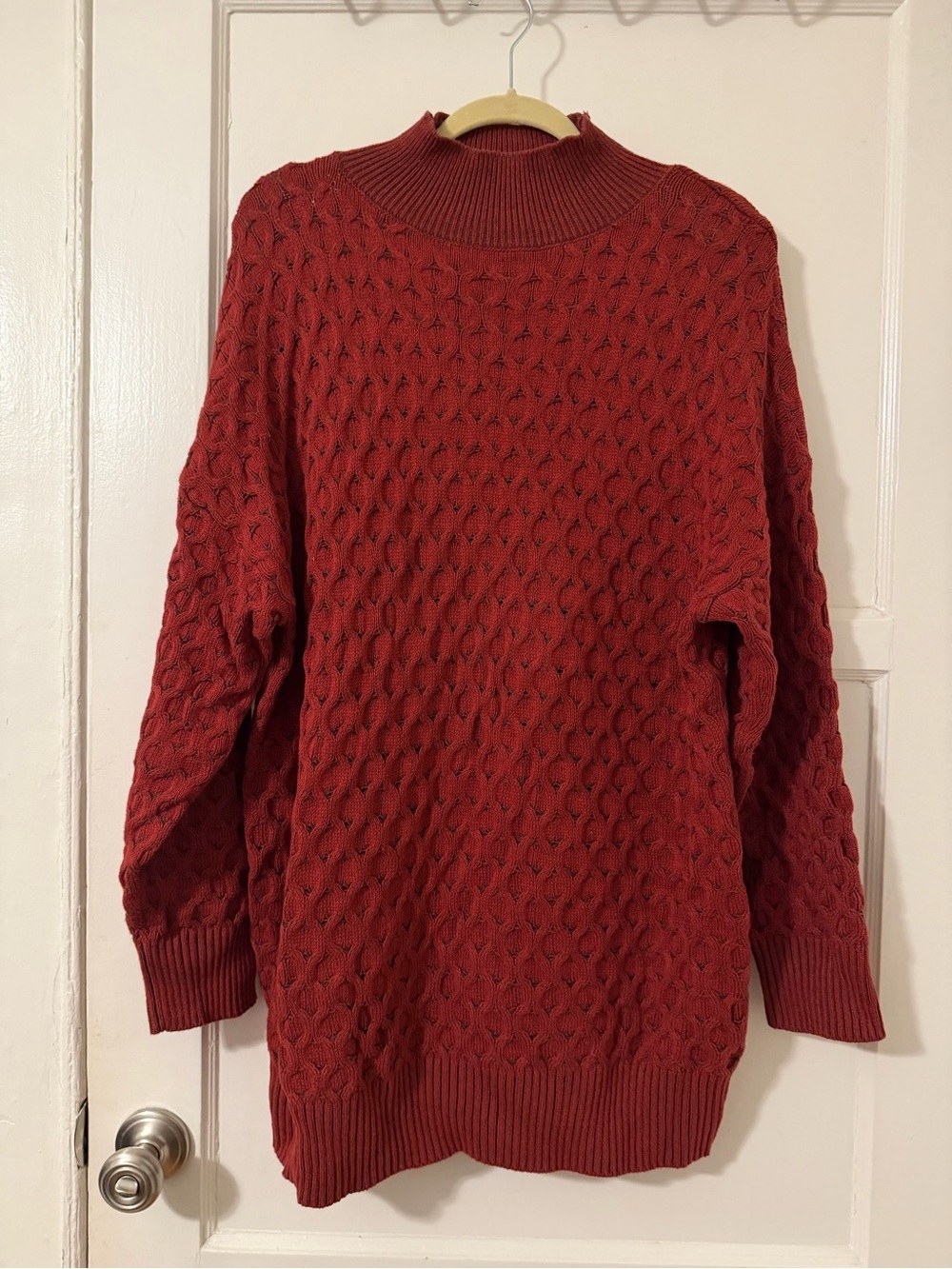 Knox Rose Cable Knit Turtleneck Sweater in Deep Red